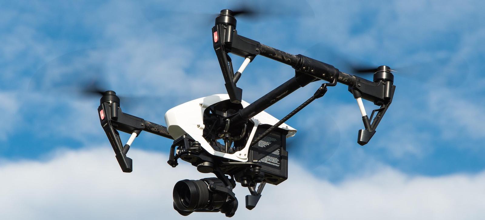 Close up of drone camera in the sky