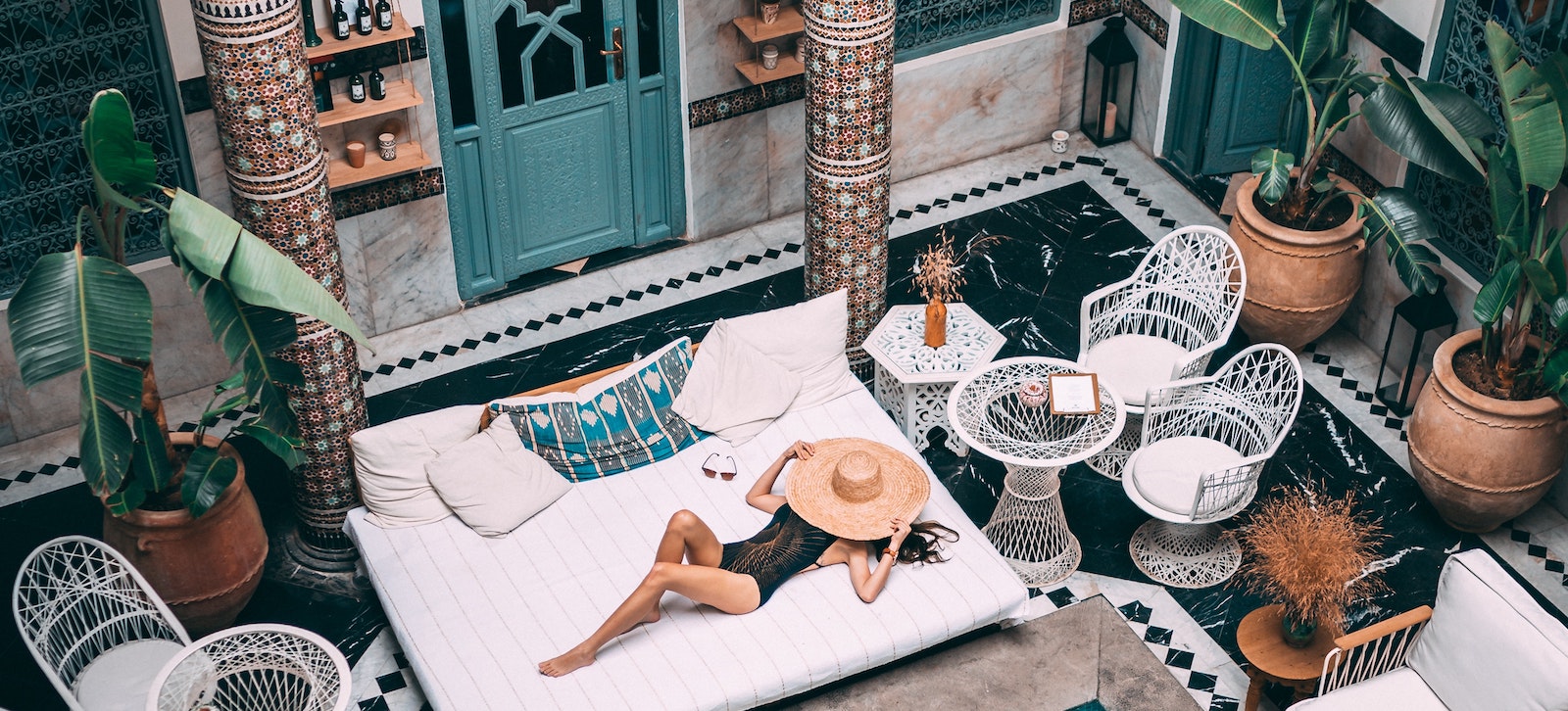 woman lounging in a luxury hotel